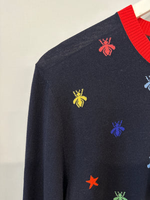 Gucci Navy Long Sleeve Jumper with Bees and Red Detail IT 40 (UK 8)