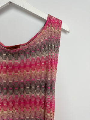 Missoni Pink & Beige Knit Sleeveless Maxi Dress With Ruched Side Detail Size IT 44 (UK 12)