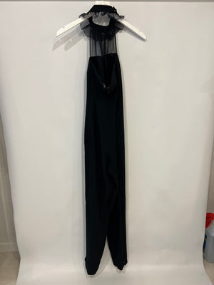 Saint Laurent Black Sleeveless Tulle Jumpsuit with Collar Ruffle Detail FR 36 (UK 8)