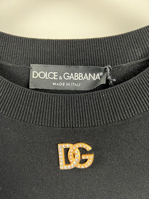 Dolce & Gabbana Black Knitted Long Sleeve Jumper with DG Crystal Logo Detail IT 50 (UK 18)