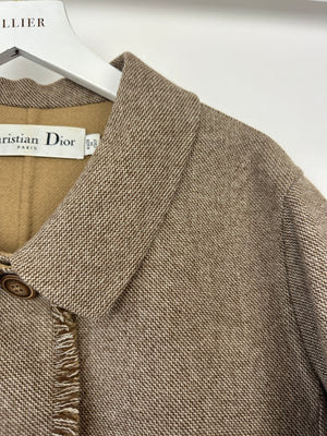 Christian Dior Vintage Light Brown Wool Jacket With Frey Detail FR 40 (UK 12)