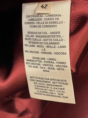 Hermès Burgundy Longline Lambskin Leather Blazer Jacket FR 42 (UK 14)