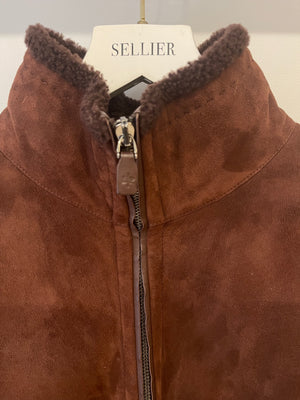 Loro Piana Chocolate Brown Shearling Jacket with Pockets Size IT 40 (UK 8)