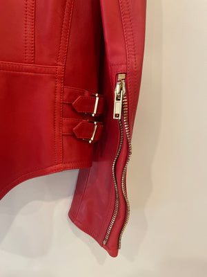 Givenchy Red Lambskin Leather Biker Jacket with Buckle Details Size FR 34 (UK 6)