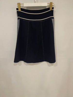 *HOT* Chanel Airline Collection Navy Cashmere Jumper and Mini Skirt Set with Silver Logo Airplane Appliqués Size FR 38 (UK 10)