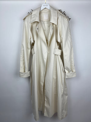 Givenchy White Cut Out Trench Coat with Studded Shoulder Epaulette Details Size FR 38 (UK 10)