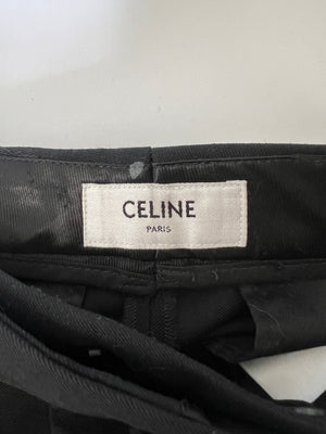 Celine Black Wool Longline Shorts with Silk Stripe Detail Size 36 (UK 8)