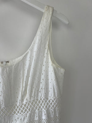 Oscar De La Renta White Crochet Sleeveless Dress US 6 (UK 10)