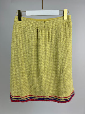 Chanel Yellow Tweed Skirt with Red & Purple Hem Stripes Stitch Detail ...