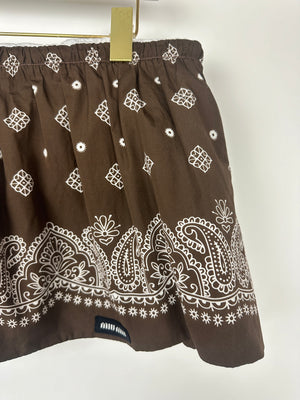 Miu Miu Brown Paisley Print Mini Beach Skirt with Logo Detail Size IT 42 (UK 10)