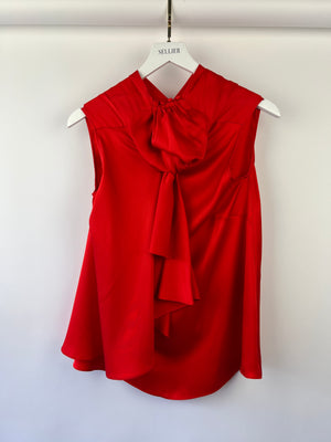 Alexander McQueen Red Silk Halterneck Top with Bow Detail IT 36 (UK 6)