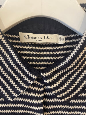 Christian Dior Navy Striped Silk Cardigan Top with Collar Detail Size FR 36 (UK 8)