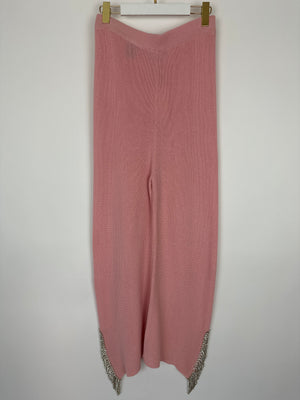 Izaak Azanei Pink Knit Trousers With Crystal Fringe Hem Detail Size Medium (UK 10)