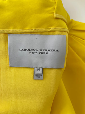 Carolina Herrera Yellow Silk Sleeveless Midi Dress with Embroidery Lining Detail Size US 10 (UK 14)