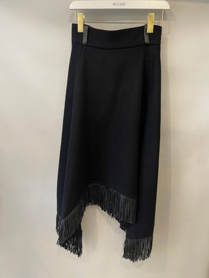 Saint Laurent Black Midi Skirt with Leather Tassel Details Size FR 36 (UK 8)