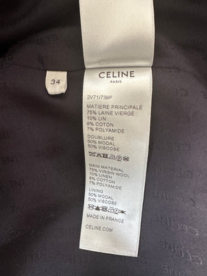 Celine Black Tweed Collarless Jacket with Braided Trim and Gold Engraved Buttons Size FR 34 (UK 6)