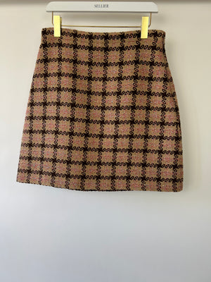 Gucci Brown Checked Lamé Tweed Mini Skirt Size IT 44 (UK 14)