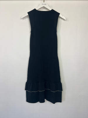 Chanel 08P Black, White Trim Knitted Dress with Ruffle Hem Detail Size FR 36 (UK 8)