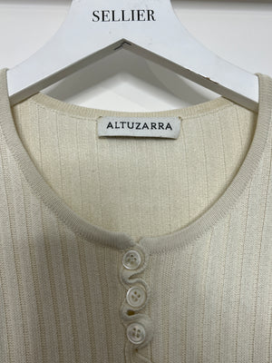 Altuzarra Cream & Blue Midi Ribbed Dress with Buttons Detail Size XS (UK 6 - 8)