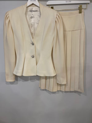 Alessandra Rich Cream Jacket and Midi Skirt Set with Crystal Buttons Size IT 38 (UK 6)