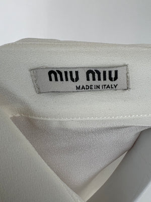 Miu Miu White Silk Blend Long Sleeve Blouse with Ruffle and Crystal Detail Size IT 38 (UK 6)