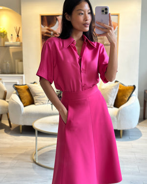 Gucci Hot Pink Silk Short-Sleeve Shirt and Midi Skirt Set Size IT 44 (UK 12)