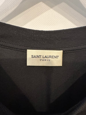 Saint Laurent Black Round Neck T-Shirt with Logo Print Detail Size S (UK 8)