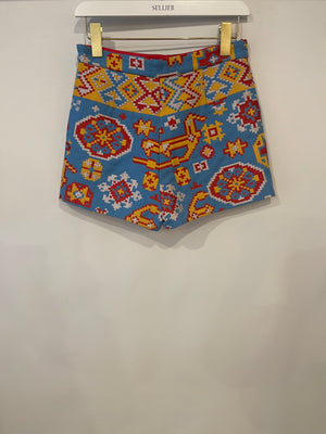 Valentino Blue, Yellow and Red Aztec Pixel Printed Shorts Size IT 38 (UK 6)