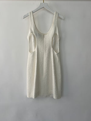 Chanel 23M White Tweed Strapless Mini Dress with CC Crystal Logo Size FR 36 (UK 8) £2900