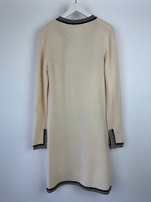 Chanel 04A Cashmere Midi Dress and Longline Cardigan Set With Grey Trim Detail FR 36 (UK 8)