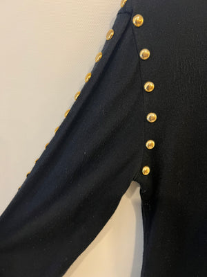 Balmain Black Long-Sleeve Jumper with Gold Studs Details Size FR 40 (UK 12)