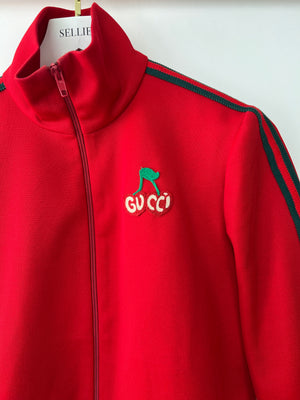 Gucci Red & Navy Blue Tracksuit with Side Stripe Trim and Cherry Embroidered Logo Detail Size XS (UK 6)