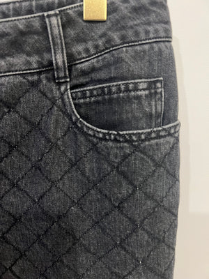 Chanel Dark Grey Diamond Quilted Skinny Jeans with CC Button Detail Size FR 42 (UK 14)