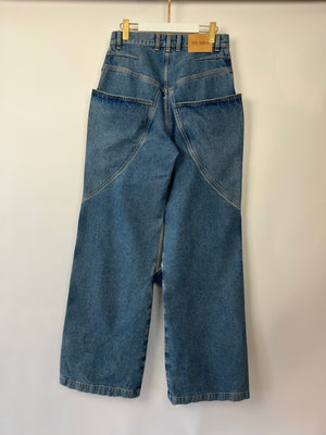 The Attico Blue Denim Over-Sized Jeans with Pocket Detail Size 26