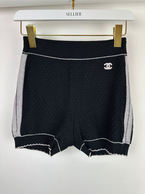 Chanel Black and White Crochet Knit High-Waist Short with CC Logo Detail Size FR 36 (UK 8)