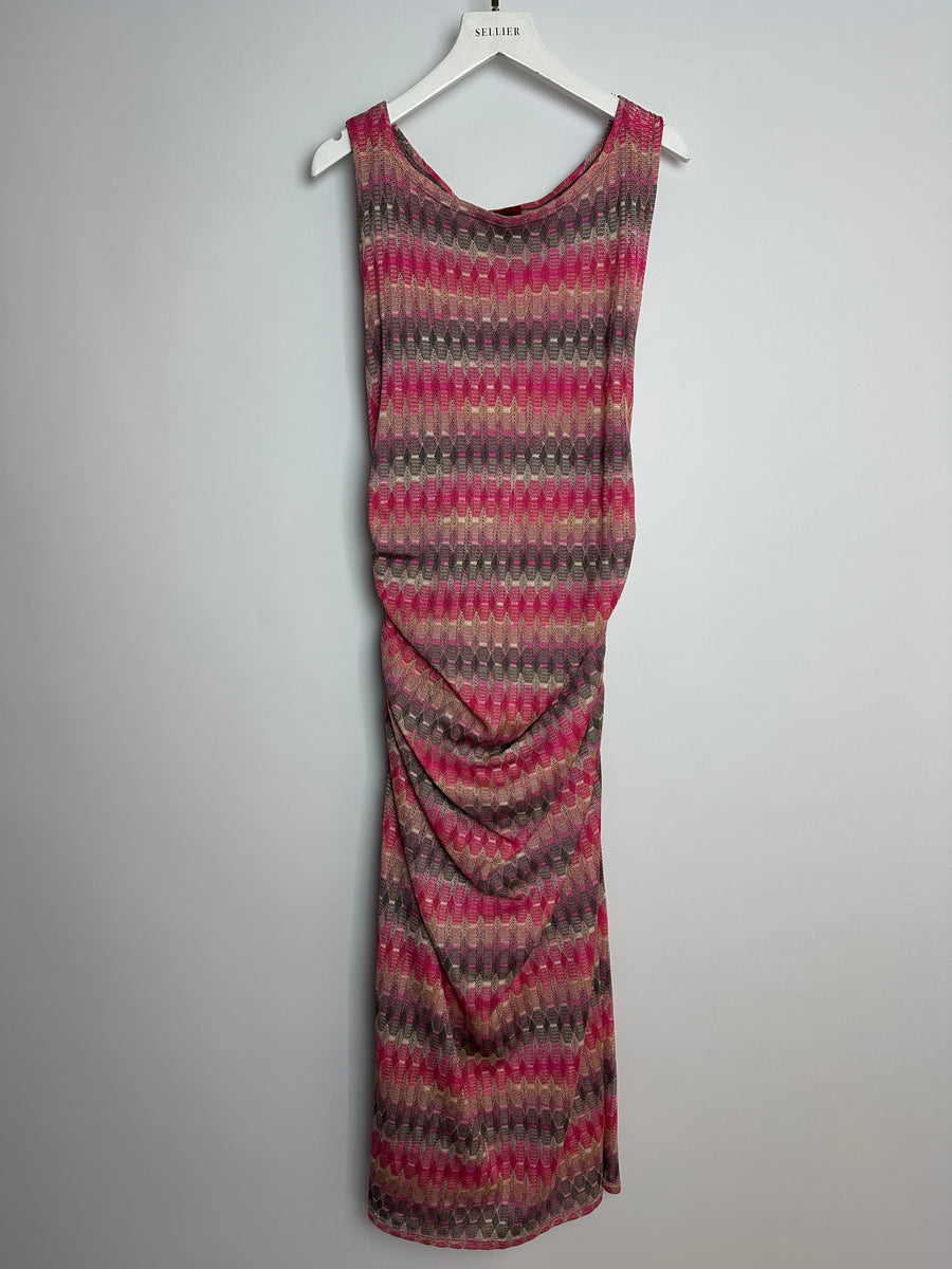 Missoni Pink & Beige Knit Sleeveless Maxi Dress With Ruched Side Detail Size IT 44 (UK 12)