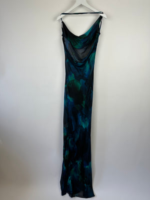 Rat & Boa Black & Blue Abstract Printed Chiffon Maxi Dress One Size