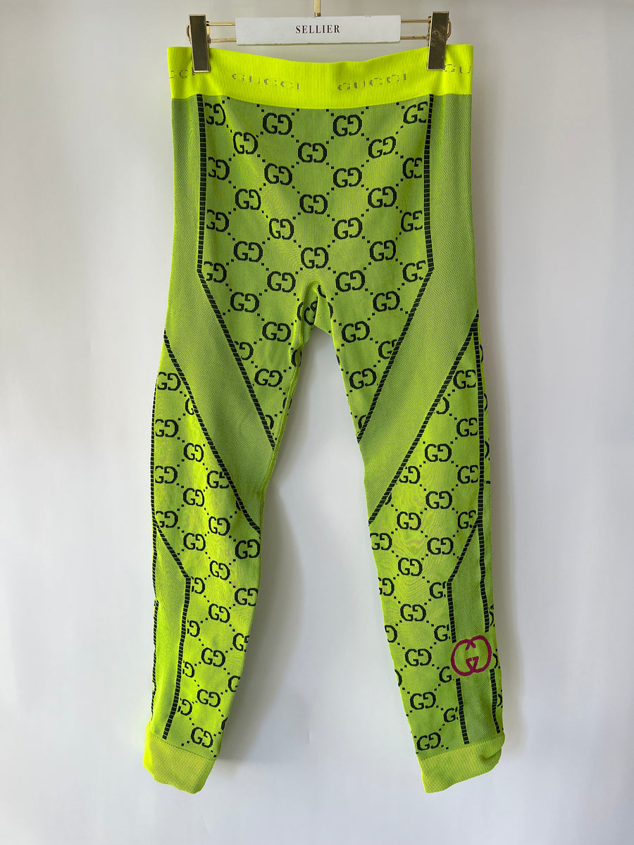 Gucci Bright Green GG Logo Leggins Size IT 42 (UK M)