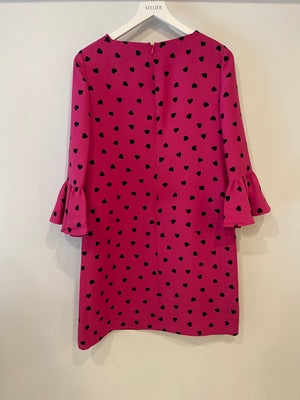 Valentino Hot Pink Heart-Printed Mini Dress with Ruffle Sleeve Details Size IT 40 (UK 8)