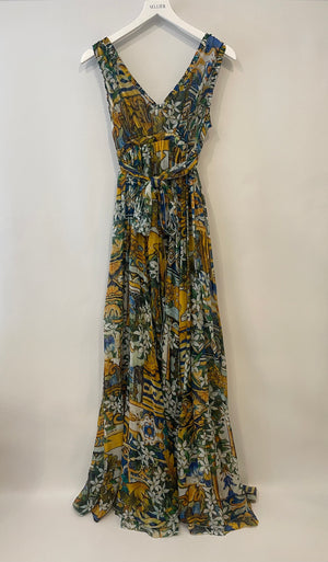 Dolce & Gabbana Multicolour Floral Silk Maxi Dress with Belt Size IT 40 (UK 8)