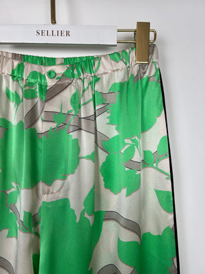 Fendi Green Leaf Print Silk Trousers Size 40 (UK 8)