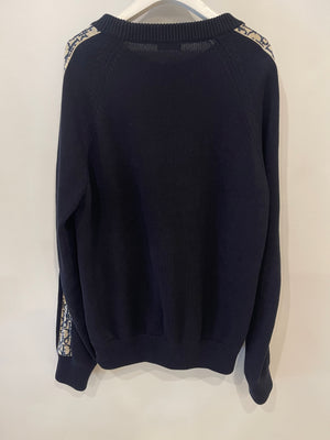 Christian Dior Menswear Navy Jumper With Oblique Logo Sleeve Detail Size L