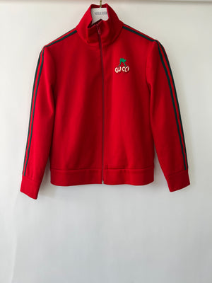 Gucci Red & Navy Blue Tracksuit with Side Stripe Trim and Cherry Embroidered Logo Detail Size XS (UK 6)