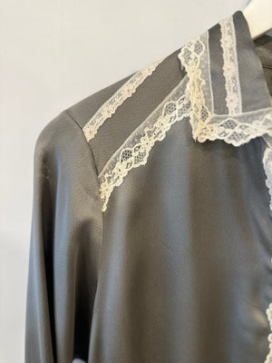 Ermanno Scervino Grey Silk Lingerie Long-Sleeve Shirt with Lace Details Size IT 42 (UK 10)