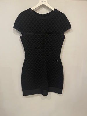 Chanel Black Padded Shimmery Short Sleeve Bodycon Mini Dress with CC Logo Detail Size FR 40 (UK 12)