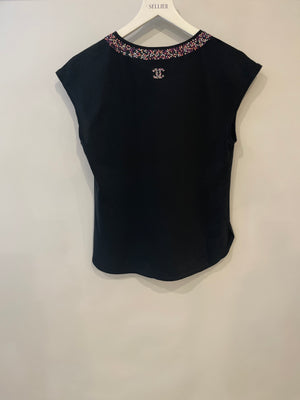 *FIRE PRICE* Chanel Black Top with Collar Embellishment and CC Logo Detail Size FR 38 (UK 10)