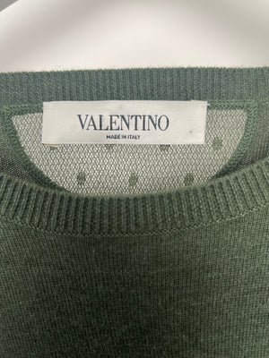 Valentino Green Cashmere Long Sleeve Dress with Tulle Hem Detail Size S IT 40 (UK 8)