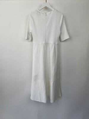 Loewe X Paula's Ibiza White Mid-Sleeve Ribbed Midi Dress with Pockets and Neck Tie Detail FR 38 (UK 10)