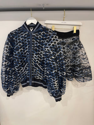 Chanel 18S Black, White and Blue Fishnet Mini Skirt and Jacket Set Size FR 34 (UK 6) RRP £6,850