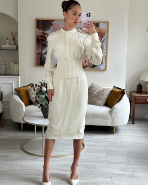 Tom Ford Cream Long Sleeve Shirt Dress with Overlayered Corset IT 38 (UK 6)